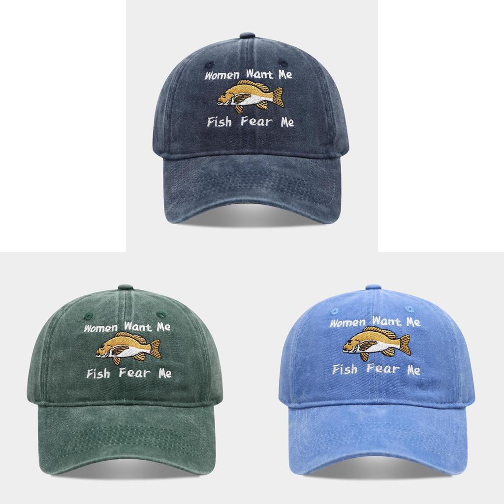 Women Want Me Fish Fear Me Embroidered Cotton Baseball Cap For Sun Protection