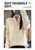 Women's Heavy-Duty Half-Zip Cable Knit Wool Sweater - Warm, Thickened Stand Collar for Autumn & Winter