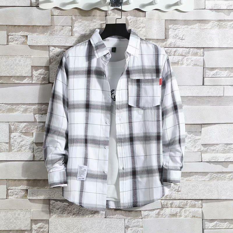2021 Men's Loose-Fit Plaid Long-Sleeve Shirt - Trendy Korean Style Workwear
