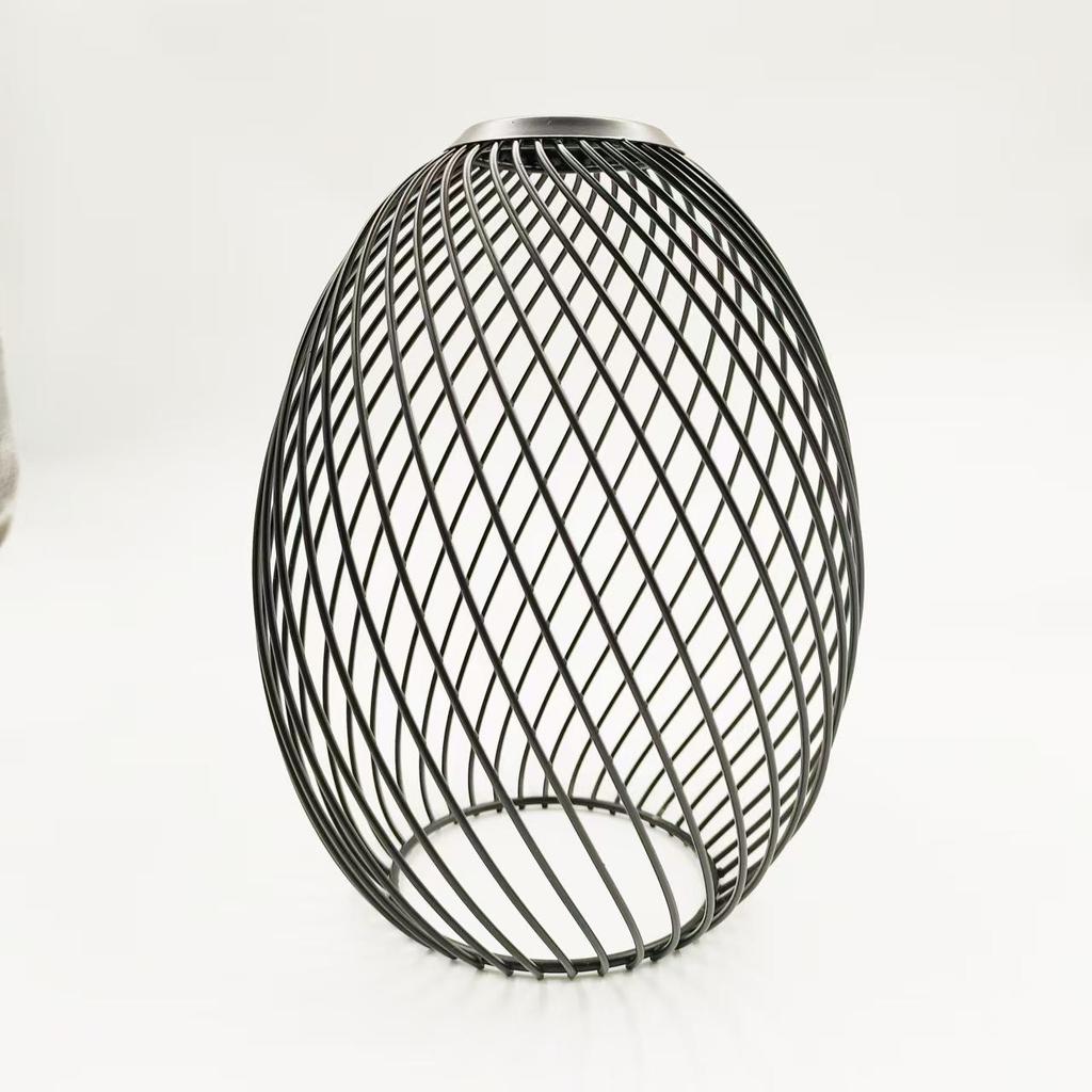 Industrial Style Spiral Pattern Iron Wire Lampshade - Spherical, Oval, and Cylindrical Designs with Button Pattern