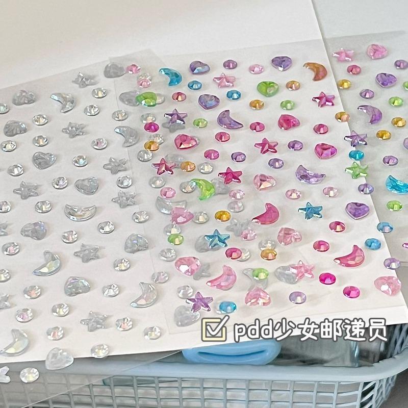 3D Star Moon Heart Rhinestone Stickers Multicolor Glitter Jewels Gem Deco Sticker Aesthetic Journaling Kawaii Stationery
