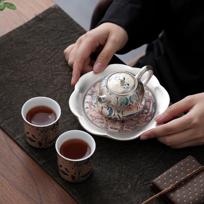 Dunhuang Gold & Silver Inlay One Pot Two Cups Ceramic Tea Set