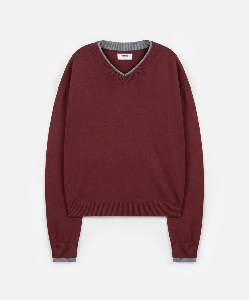 TOFFEE V-Neck Layered Knit (Red)
