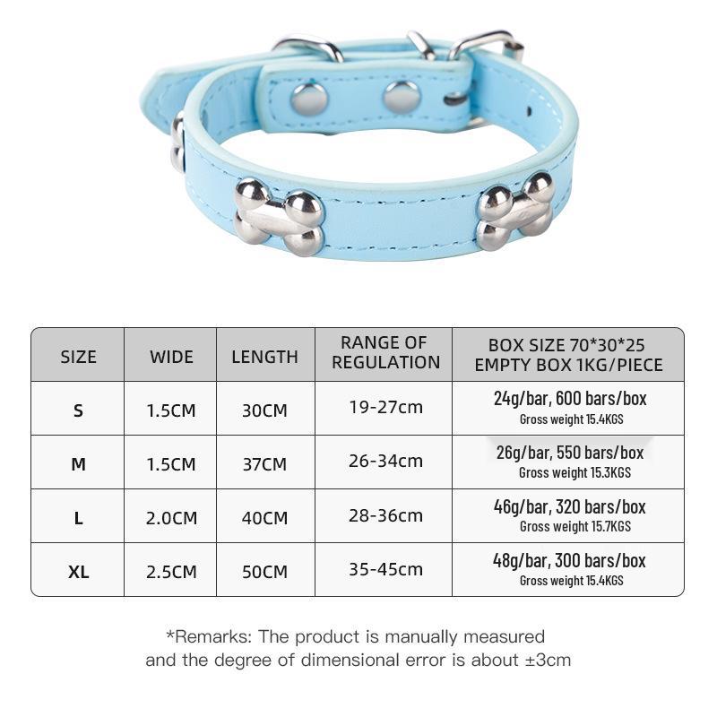 

Регулируемый ошейник для собаки с костяным украшением и поводком из ПУ кожи - Популярный ошейник S: 1.5cm x 30cm светло-синий