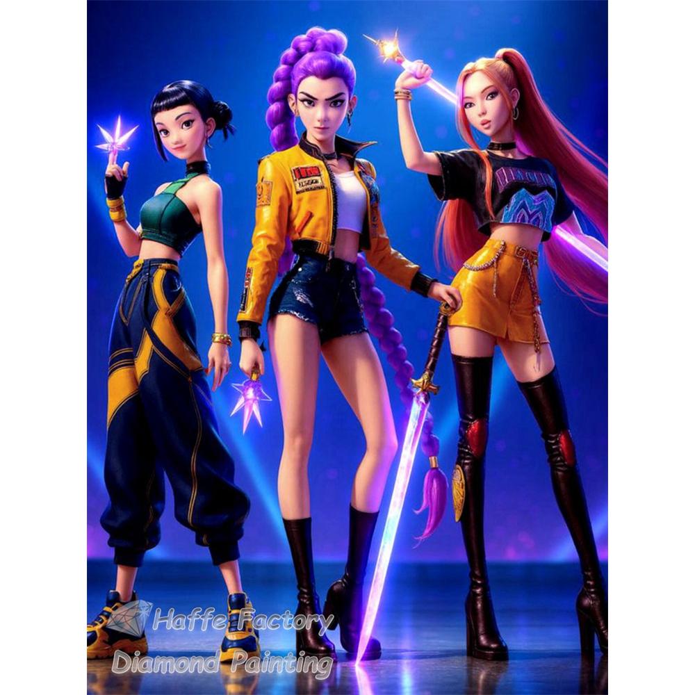 Kpop Łowcy Demonów Anime Malowanie Diamentowe 5d DIY Rumi Mira Zoey Kreskówkowa Dziewczyna Wzór Haftu Krzyżykowego Mozaika Dekoracja Domu