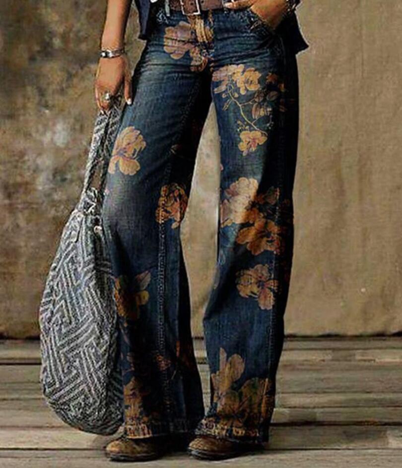 Europäische und amerikanische Übergröße Damen Casual Weitbein Imitationsjeans