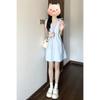 French Sweet Small Fresh Blue Sleeveless Strap Dress Women's New Summer Lace-up Straight Short Skirt