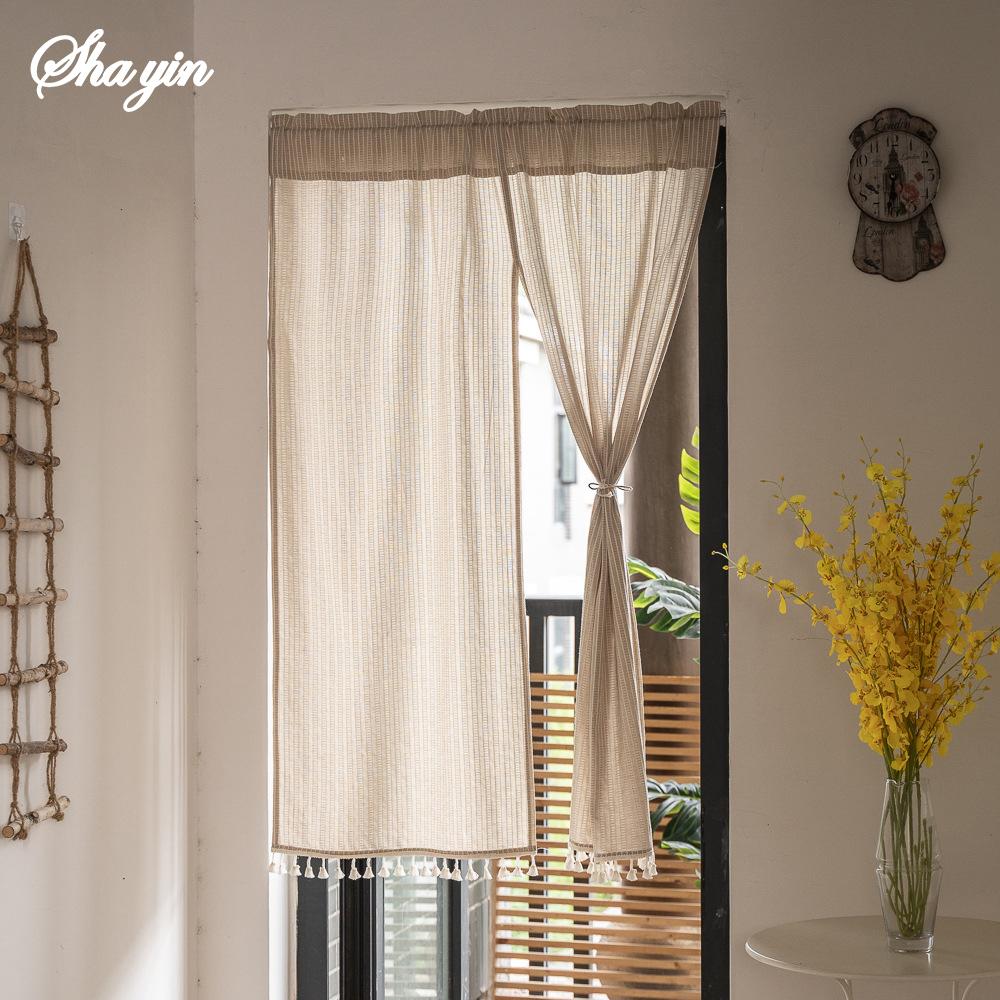 90*180CM Cotton Linen Blackout Door Curtain Ins Non-Perforated Fabric Partition Hanging Shading Curtain for Household Partitions
