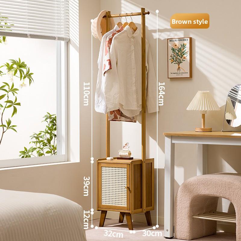 Bedroom Small Apartment Solid Wood Floor with Drawers, Bedside Table, Integrated Hanger, Household Coat Rack with Bedside Table