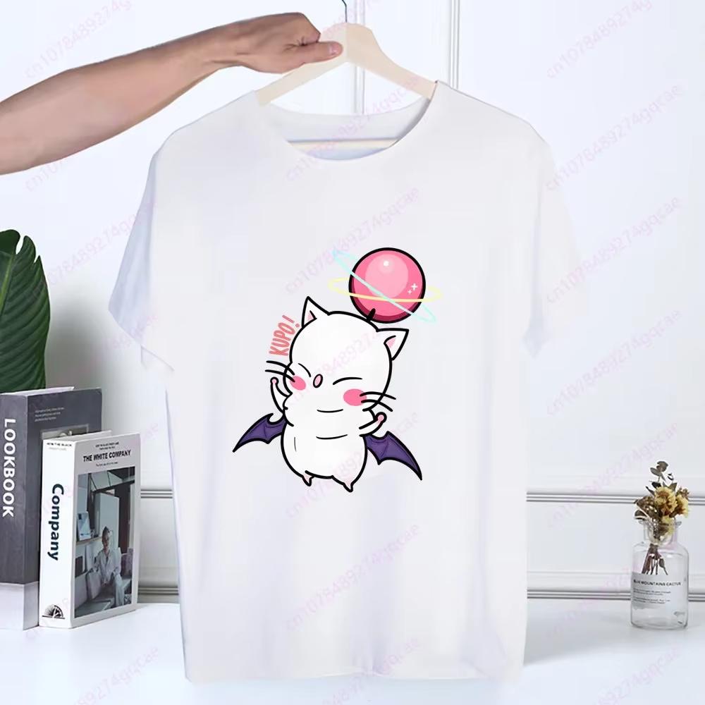 Final Fantasy Anime Shinra Schulmädchen T-Shirt Sommermode Herren T-Shirt Lässig Weiß Lustiger Cartoon-Druck Hip Hop Oberteile T-Shirt
