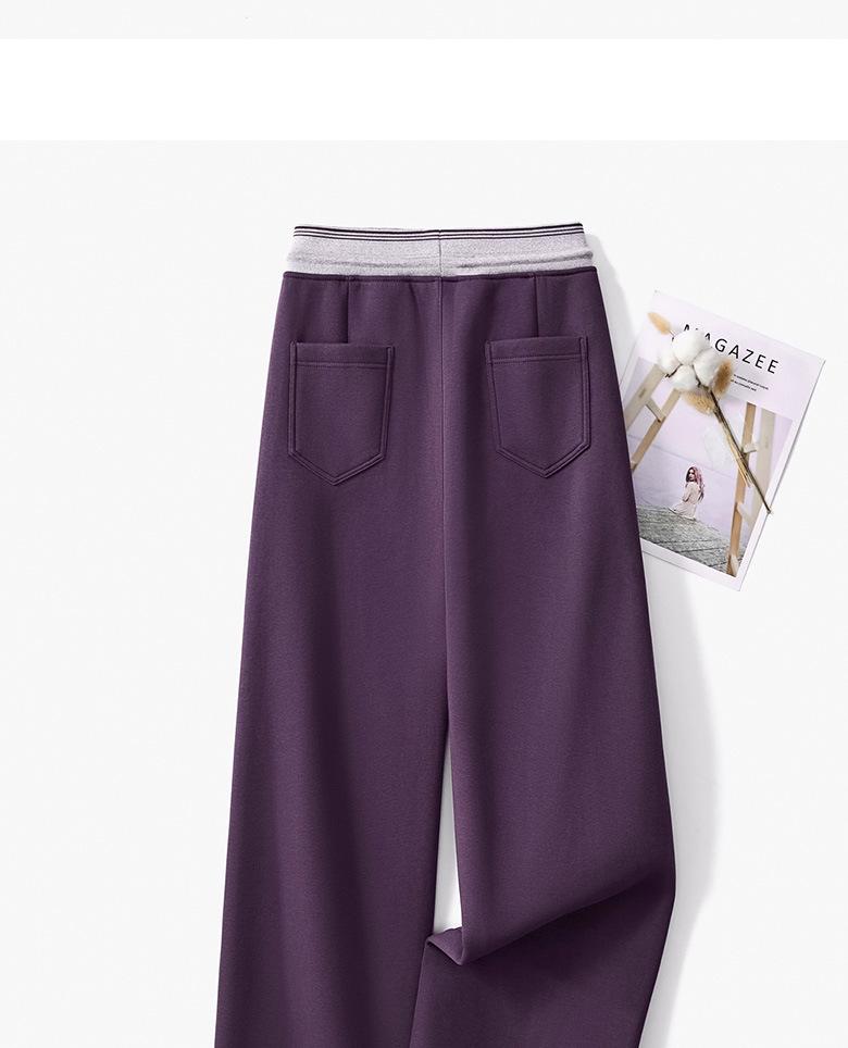 GAGN Women's Gray Wool Wide-Leg High-Waisted Casual Trousers