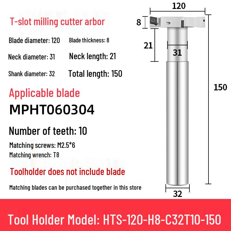 CNC T-Slot Milling Cutter with HTS Three-Sided Blade, Shank Thickness: 6, 8, 10, 12 Mm