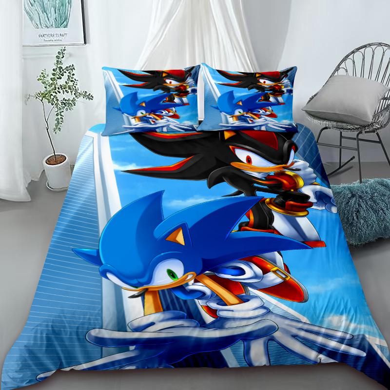 

Cartoon Duvet Cover Set , Washable Cotton Bedding – S-Sonic-S the H-Hedgehog Movie Theme Student Bedroom Decor for All Seasons 135x200cm