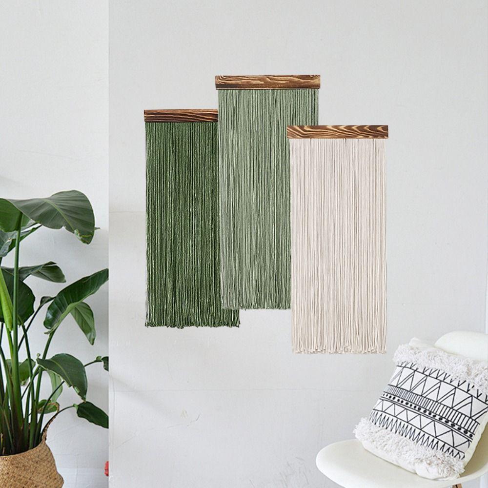 Tassel Curtain Tapestry Wooden Cotton Rope Tapestry Boho Decor Wall Hanging Tapestry  Living Room