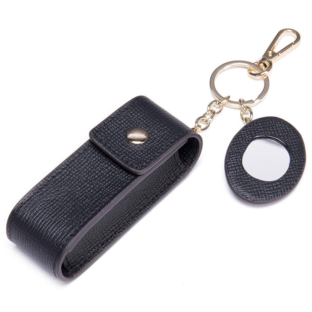Fashion Leather Women'S Lipstick Bag With Mirror Keychain Portable Storage Small Lipstick Protective Case