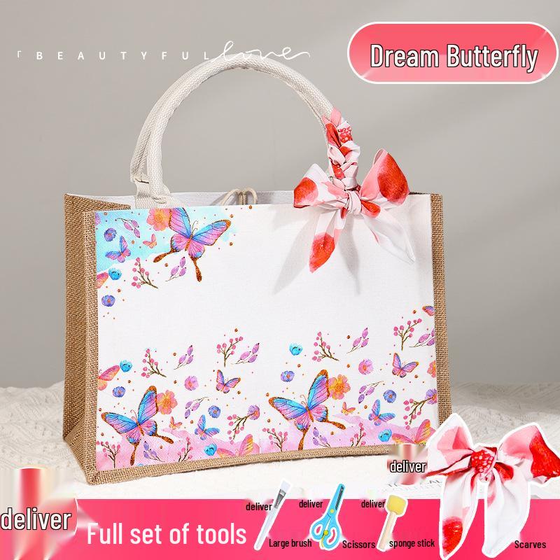 "Handmade Butterfly Canvas Gift Bag for Teacher’s Day and Creative Events"