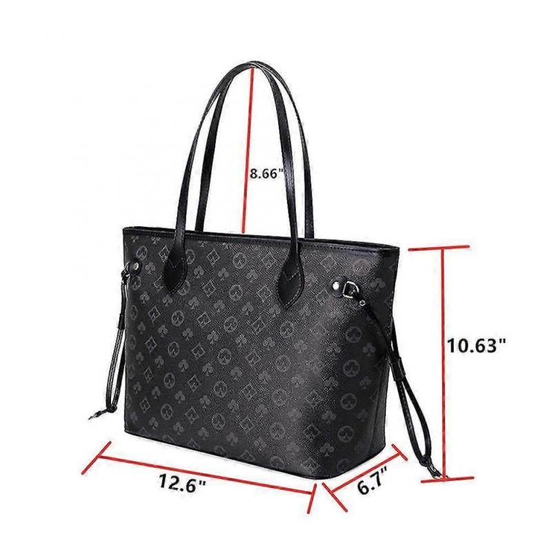 (Black) Women Checkered Tote Shoulder Bag Purse Pu Leather Handbag Bag With Inner Pouch