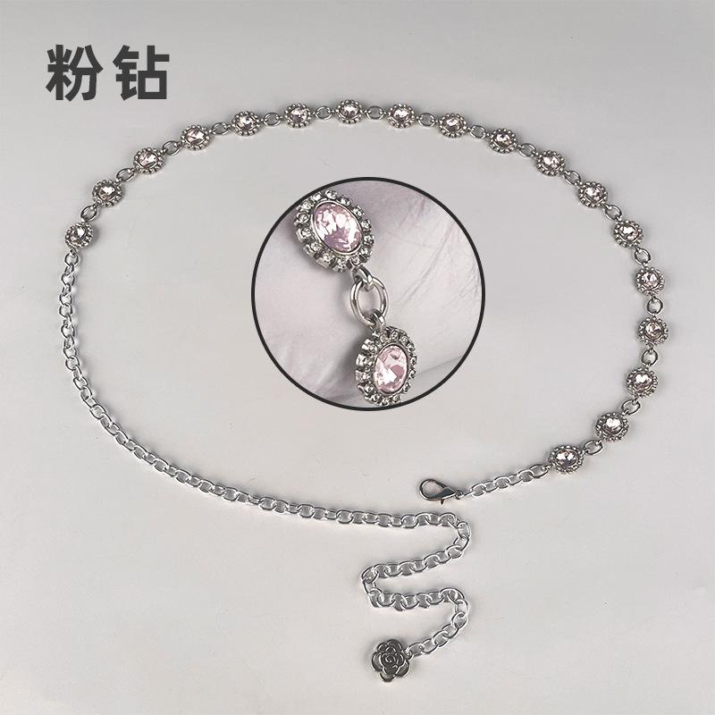 

Металлическая женская поясная цепочка с розовыми бриллиантами Женский ремень Платье Юбка Декоративные стразы