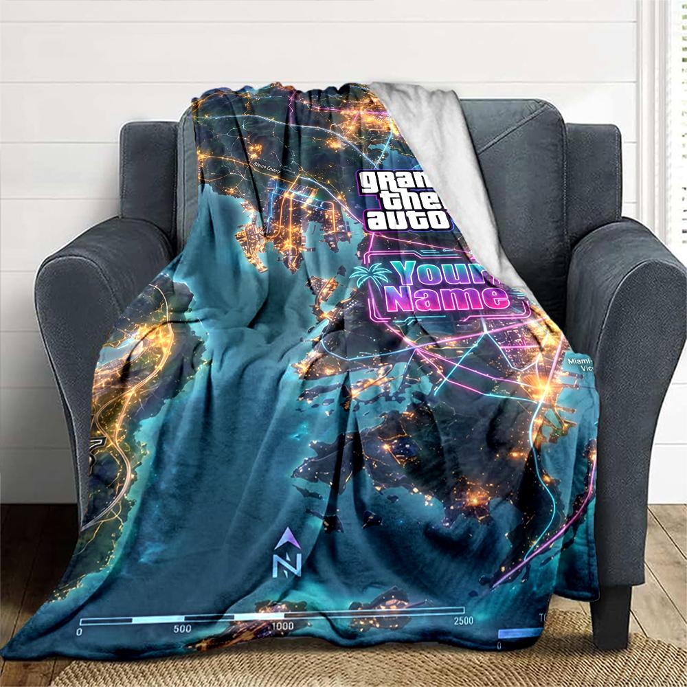 Grand Theft Auto Personalized Text Blanket Cozy Customizable Blanket Soft Warm Cozy for Living Room Couch Livingroom Office Chair for All Occasions