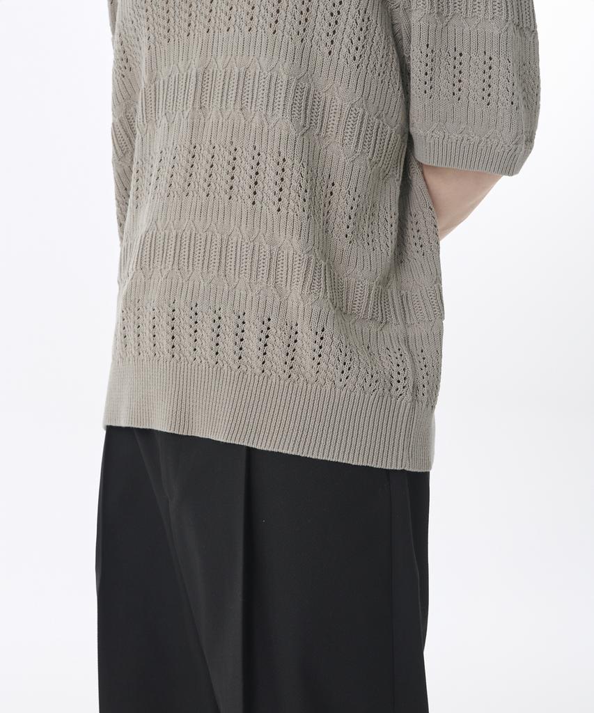 MUSINSA STANDARD Multi-Crochet Slit Neck Knitted Polo Shirt [Light Warm Grey]