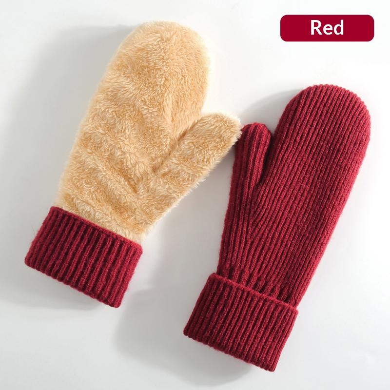 New Knitted Gloves Winter Double Layer Velvet Thickened Warm Cover Gloves Finger Gloves