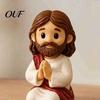 Handcrafted Resin Home Decor Cute Praying Jesus Figurine, Blessing Character Desktop Statue, Decorative Pieces for Bookshelf Religious Collectible