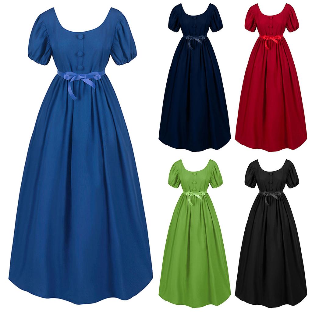 Gothic Dresses For Women Fashion Gown Vintage Dress Short Sleeve Cosplay Party Evening Night Formal Long Dress