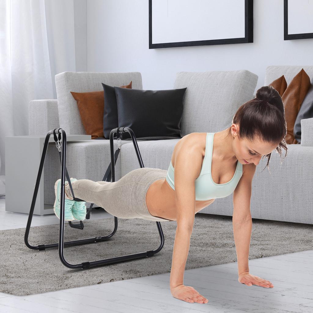 Multifunctional  Dip Stand Power Station Bar with Sling Trainer Strength Workout Home Gym Black