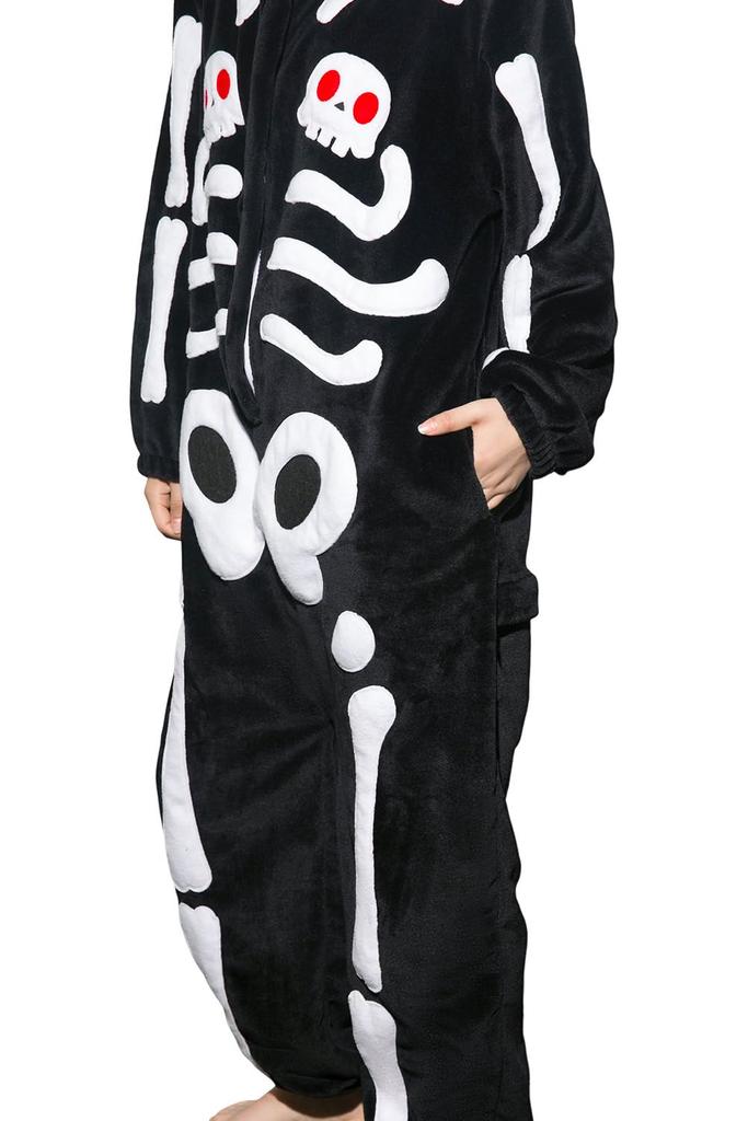 OLAOLA Halloween Skeleton Kigurumi Halloween Costume for Warm and Fluffy Animal Costume for Parties and Cold Weather Protection Pajamas, Adults, (Size
