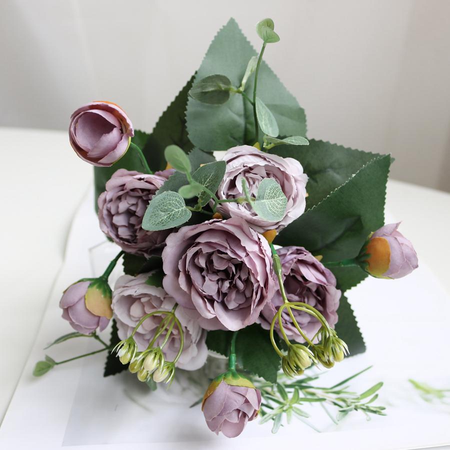 Silk Rose Artificial Flowers Peony Outdoor Garden Wedding Wreath Bridal Bouquet Valentine's Decora Home Room Table Gift box Prop