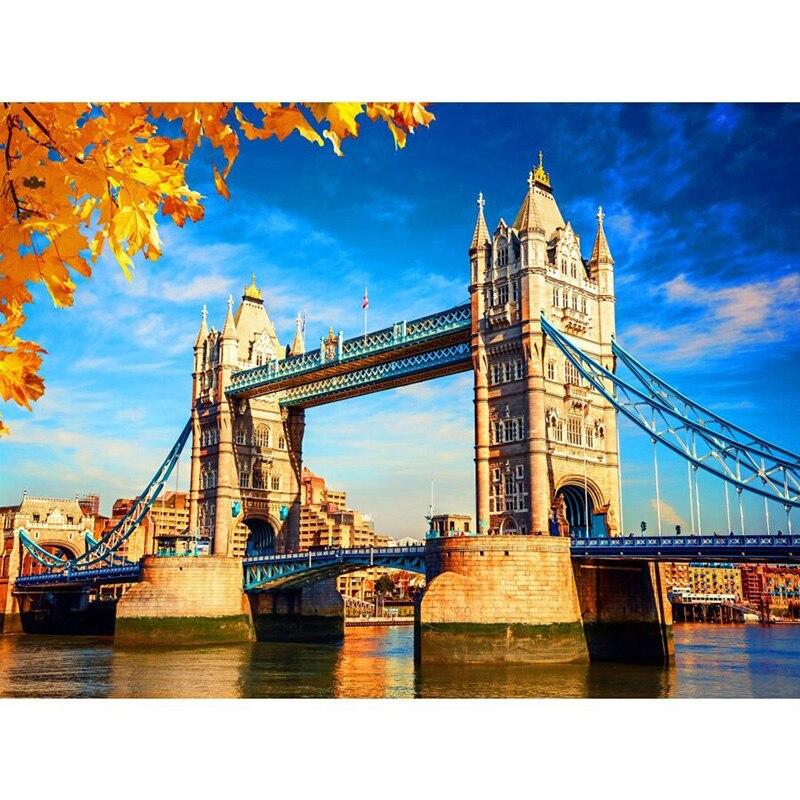 Pictură cu diamant 5D DIY, peisaj, pod, broderie cu diamante, mozaic, imagini, noapte, oraș, rotund complet, foraj, decor artă, cadou