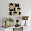 Wanddekoration aus Metall, Wandskulptur aus Metall, Einzigartiges Multi-Scheiben-Design, 60 x 60 cm, Natur und Schwarz