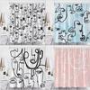 Abstract Face Shower Curtain Hooks Geometric Lines Face Simple Art Fabric Bathroom Decor Fabric Curtains Polyester Washable