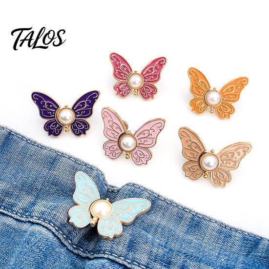 Strong Metal Waist Clip Pants Tighteners No-Sewing Butterfly Flower Buttons Pins Adjustable Snug Fit Jeans Accessory Buckle Extender for Loose Skirts