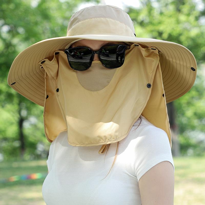 Summer Wide Brim Sun Hat, Fishing Hat, Outdoor Camping Hiking Beach Foldable Hat Mask for Men and Women