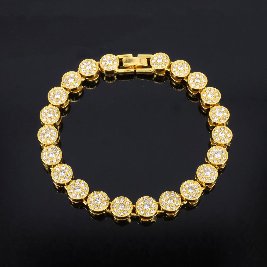 ZAKOL 45CM New Shiny Round Rhinestone Hip Hop Tennis Chain Bracelet Necklace Set for Women Men Jewelry Gift