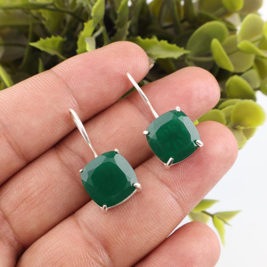 Green Onyx Gemstone Jewelry, Handmade Silver Earrings, 925 Sterling Silver Jewelry, Designer Onyx Earrings Gift For Grandma