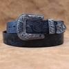 Men's Retro Genuine Leather Embossed Belt with Copper Pin Buckle for Business Casual or Jeans