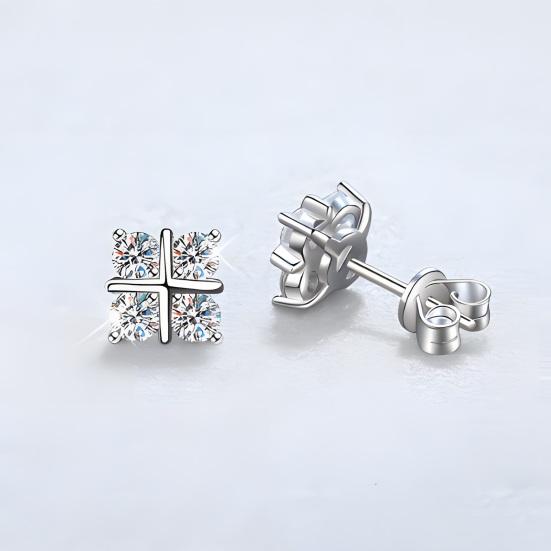 1 Pair Stud Earrings Four-Leaf Clover Design Micro-Setting High Clarity Cubic Zirconia Sparkling Earrings