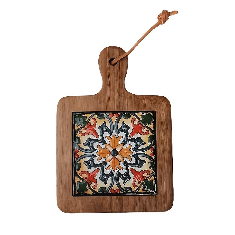 1-Piece Wooden Floral Coaster Heat Insulation Pad Dining Mat Coaster Restaurant Decoration Tableware Heat Insulation Pad Coffee Coaster