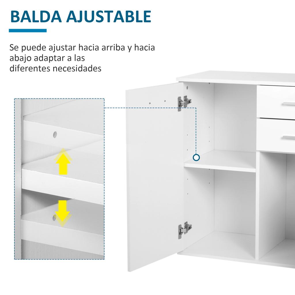 Living Room Side Furniture Narrow Sideboard with Doors and Drawers 71x35x76cm White