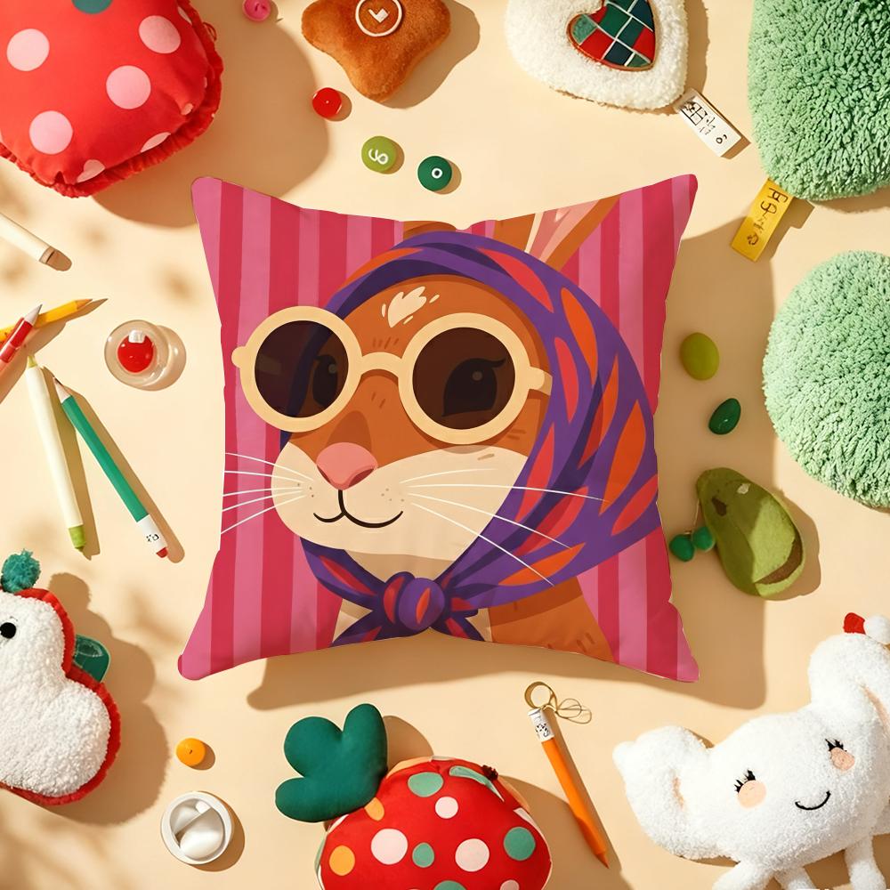 Süßer Hase Kunst Kissenbezug Plüschstoff Weich Beidseitig Bedruckt Sofa Warm Winter Zuhause Kindergeschenk Kissenhülle