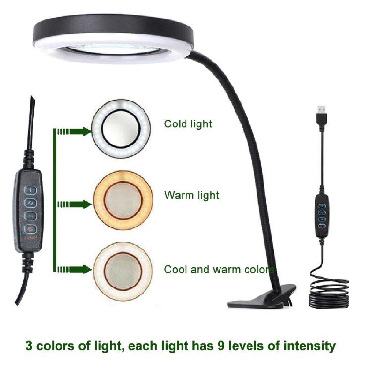 USB Rechargeable Table Lamp Adjustable Deoktop Reading Light 10xMagnifying Glass