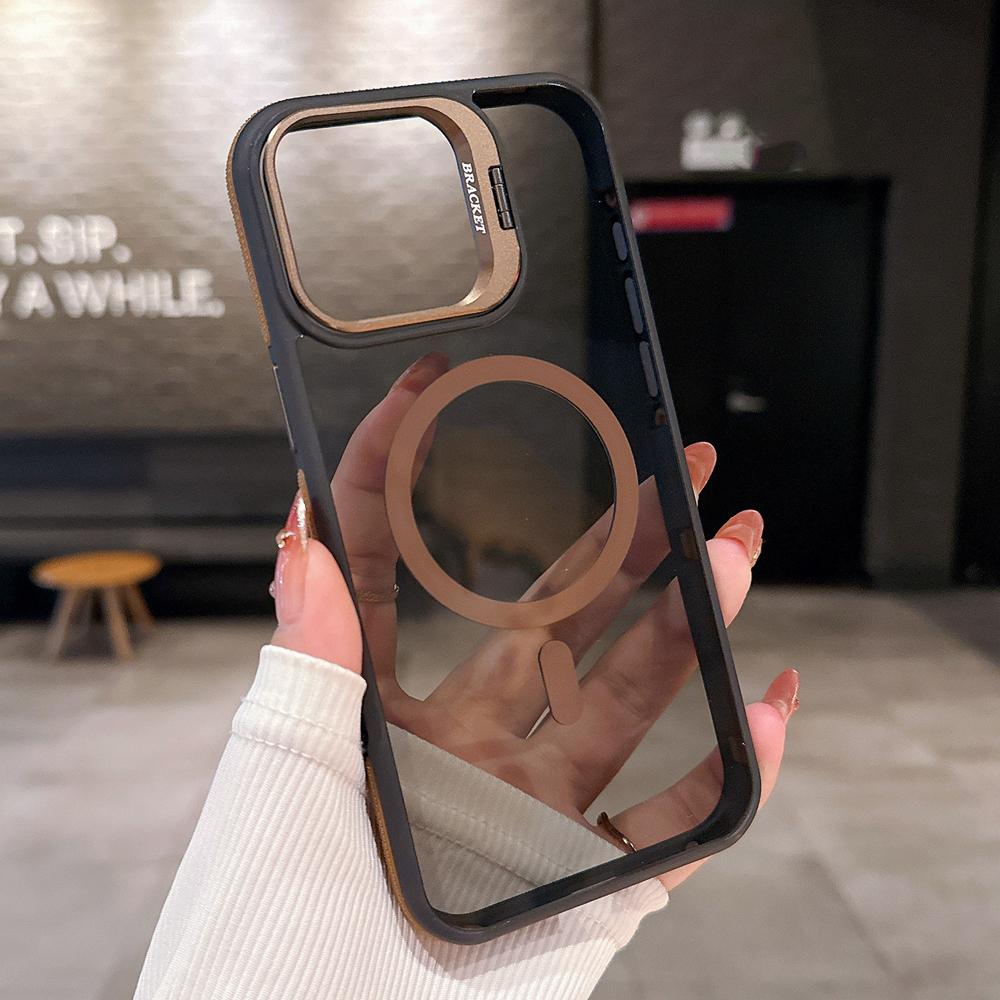 KEYSION Transparent Magnetic Lens Stand Case for MagSafe for iPhone 14 15 16 Pro Max 16 Plus Color Blocking Shockproof Phone Cover