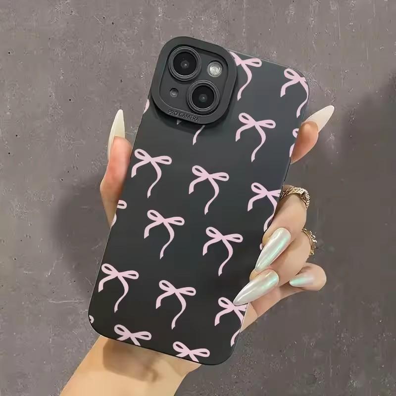 Hülle Für iPhone 16 15 14 Pro Max 13 12 11 Rosa Schleifen-Print Handyhülle Für iPhone XS Max X XR 7 8 16 Plus SE 2022 Silikon Fundas