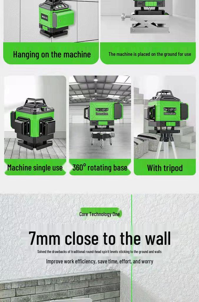 12-Line Green Laser Level: High-Precision, Strong Light, Automatic Wall/Floor-Sticking Instrument