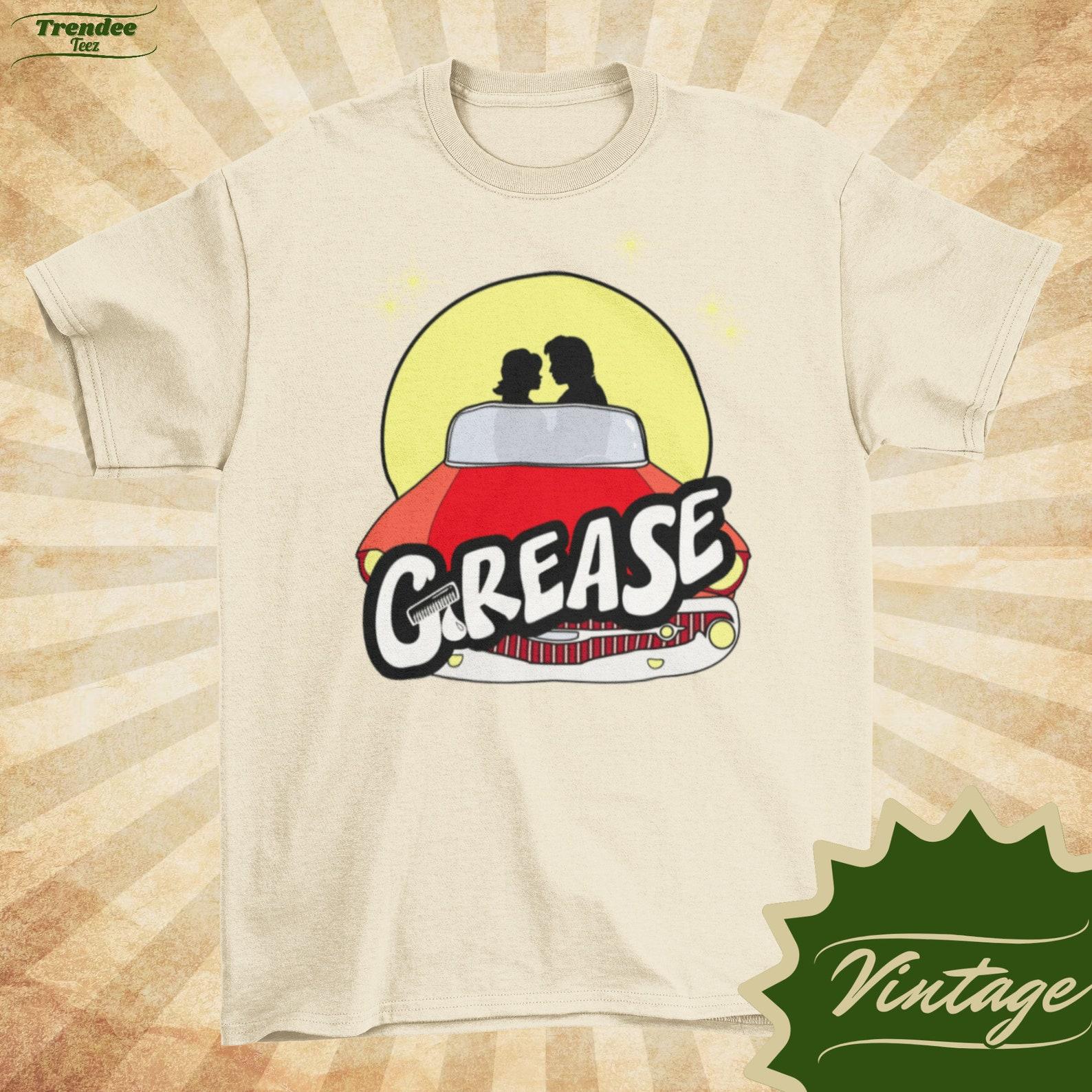 Grease - Vintage Style Cartoon Graphic Natural Crewneck T-shirt - Unisex | Classic Movie Shirt | 4XL