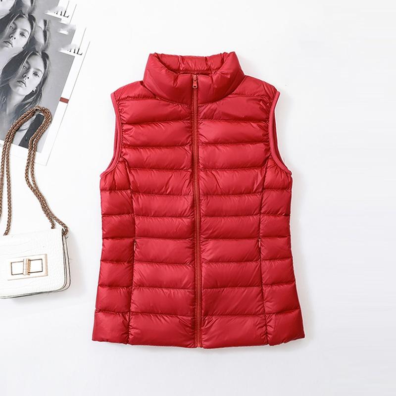 

Женский пуховый жилет, ультралегкая тонкая куртка без рукавов, белый утиный пух, зимние топы, весна-осень, женская портативная верхняя одежда XS красный