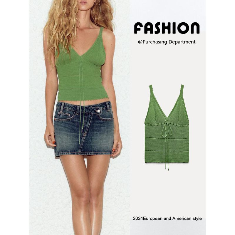 Za2024 Fall New Women's Clothing French Sexy Sleeveless V-neck Strap Knitting Tops 4331102 526