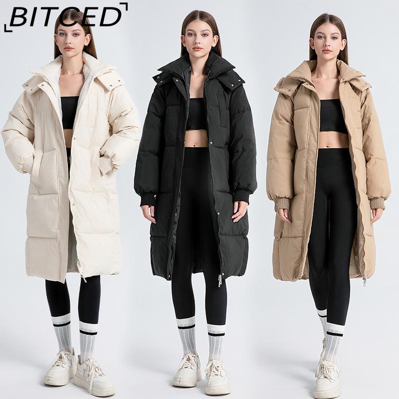 BITCED Long-Length Winter-Ready Women's Loose-Fit Down-Filled Cotton Coat Thickened Padded Jacket